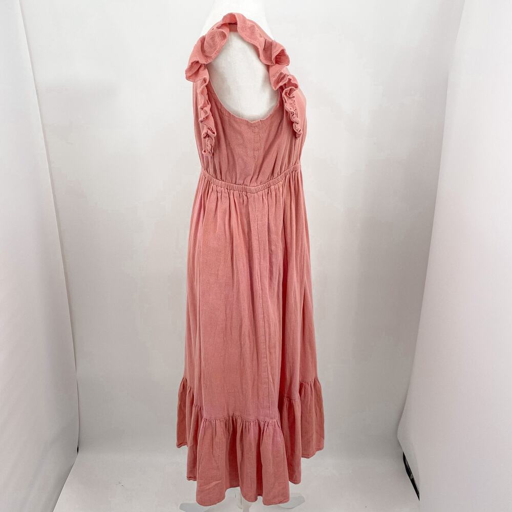 ba&sh Voyce Pink Cotton Ruffles Midi Dress Size Large - Picture 9 of 16